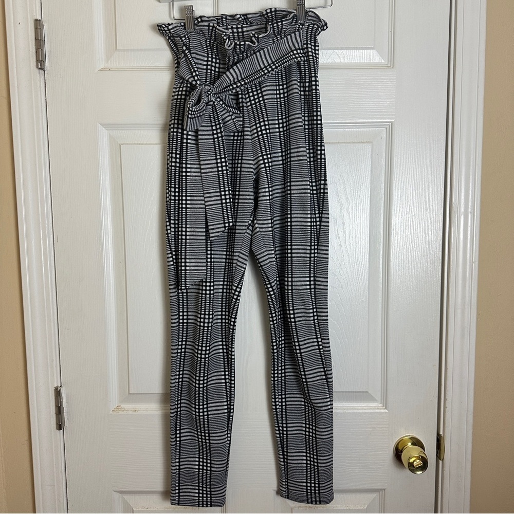 ! Shein Black Plaid Paperbag Waist Leggings Women Size XS